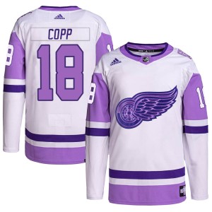Youth Detroit Red Wings Andrew Copp Adidas Authentic Hockey Fights Cancer Primegreen Jersey - White/Purple