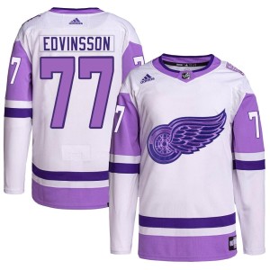 Youth Detroit Red Wings Simon Edvinsson Adidas Authentic Hockey Fights Cancer Primegreen Jersey - White/Purple