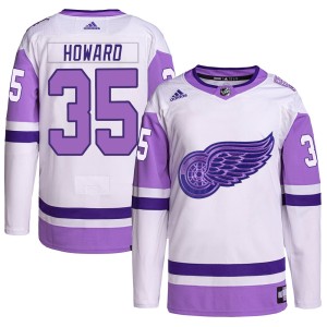 Youth Detroit Red Wings Jimmy Howard Adidas Authentic Hockey Fights Cancer Primegreen Jersey - White/Purple