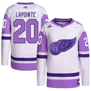 Youth Detroit Red Wings Martin Lapointe Adidas Authentic Hockey Fights Cancer Primegreen Jersey - White/Purple