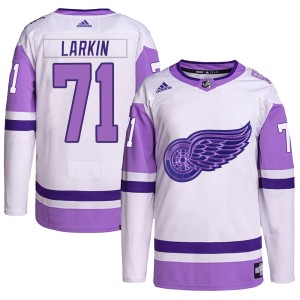 Youth Detroit Red Wings Dylan Larkin Adidas Authentic Hockey Fights Cancer Primegreen Jersey - White/Purple