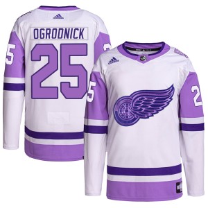 Youth Detroit Red Wings John Ogrodnick Adidas Authentic Hockey Fights Cancer Primegreen Jersey - White/Purple
