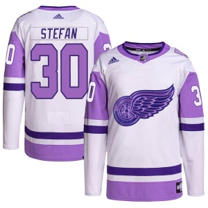 Youth Detroit Red Wings Greg Stefan Adidas Authentic Hockey Fights Cancer Primegreen Jersey - White/Purple