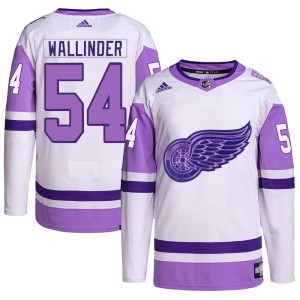 Youth Detroit Red Wings William Wallinder Adidas Authentic Hockey Fights Cancer Primegreen Jersey - White/Purple