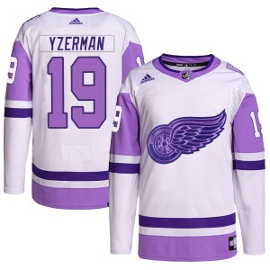 Youth Detroit Red Wings Steve Yzerman Adidas Authentic Hockey Fights Cancer Primegreen Jersey - White/Purple