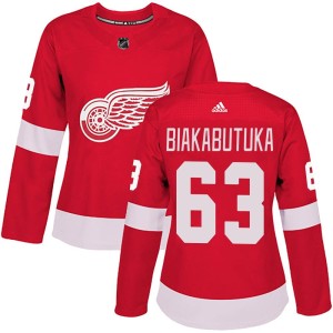 Women's Detroit Red Wings Jeremie Biakabutuka Adidas Authentic Home Jersey - Red