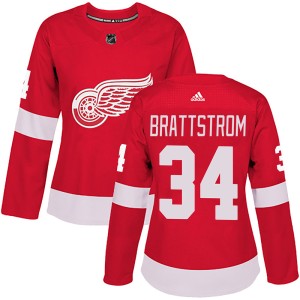 Women's Detroit Red Wings Victor Brattstrom Adidas Authentic Home Jersey - Red