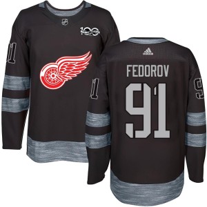 Men's Detroit Red Wings Sergei Fedorov Authentic 1917-2017 100th Anniversary Jersey - Black