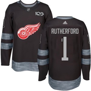 Men's Detroit Red Wings Jim Rutherford Authentic 1917-2017 100th Anniversary Jersey - Black