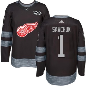 Men's Detroit Red Wings Terry Sawchuk Authentic 1917-2017 100th Anniversary Jersey - Black