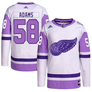 Men's Detroit Red Wings John Adams Adidas Authentic Hockey Fights Cancer Primegreen Jersey - White/Purple