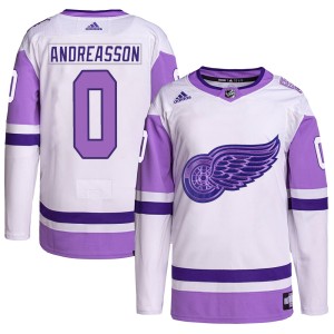 Men's Detroit Red Wings Pontus Andreasson Adidas Authentic Hockey Fights Cancer Primegreen Jersey - White/Purple