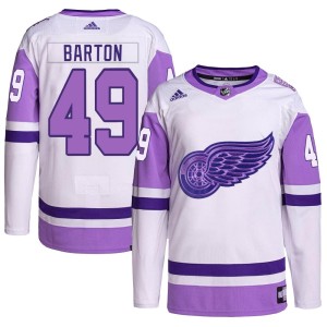 Men's Detroit Red Wings Seth Barton Adidas Authentic Hockey Fights Cancer Primegreen Jersey - White/Purple