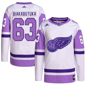 Men's Detroit Red Wings Jeremie Biakabutuka Adidas Authentic Hockey Fights Cancer Primegreen Jersey - White/Purple