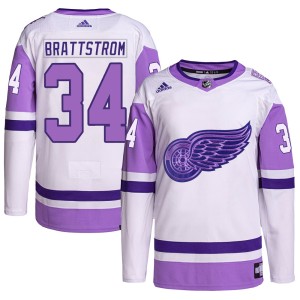 Men's Detroit Red Wings Victor Brattstrom Adidas Authentic Hockey Fights Cancer Primegreen Jersey - White/Purple