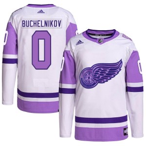 Men's Detroit Red Wings Dmitri Buchelnikov Adidas Authentic Hockey Fights Cancer Primegreen Jersey - White/Purple