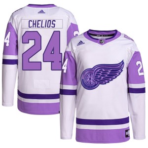 Men's Detroit Red Wings Chris Chelios Adidas Authentic Hockey Fights Cancer Primegreen Jersey - White/Purple