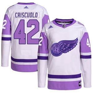 Men's Detroit Red Wings Kyle Criscuolo Adidas Authentic Hockey Fights Cancer Primegreen Jersey - White/Purple