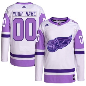 Men's Detroit Red Wings Custom Adidas Authentic Hockey Fights Cancer Primegreen Jersey - White/Purple