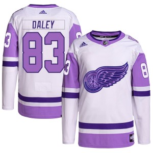 Men's Detroit Red Wings Trevor Daley Adidas Authentic Hockey Fights Cancer Primegreen Jersey - White/Purple