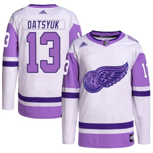 Men's Detroit Red Wings Pavel Datsyuk Adidas Authentic Hockey Fights Cancer Primegreen Jersey - White/Purple
