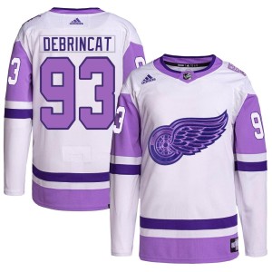 Men's Detroit Red Wings Alex DeBrincat Adidas Authentic Hockey Fights Cancer Primegreen Jersey - White/Purple