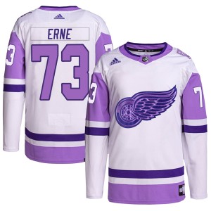 Men's Detroit Red Wings Adam Erne Adidas Authentic Hockey Fights Cancer Primegreen Jersey - White/Purple
