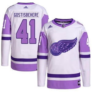 Men's Detroit Red Wings Shayne Gostisbehere Adidas Authentic Hockey Fights Cancer Primegreen Jersey - White/Purple
