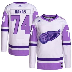 Men's Detroit Red Wings Cross Hanas Adidas Authentic Hockey Fights Cancer Primegreen Jersey - White/Purple