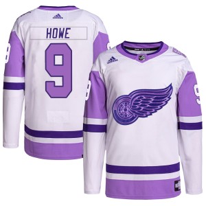 Men's Detroit Red Wings Gordie Howe Adidas Authentic Hockey Fights Cancer Primegreen Jersey - White/Purple