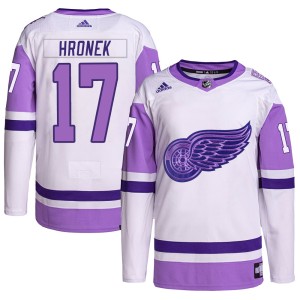 Men's Detroit Red Wings Filip Hronek Adidas Authentic Hockey Fights Cancer Primegreen Jersey - White/Purple