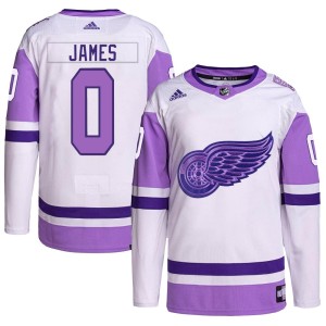 Men's Detroit Red Wings Dylan James Adidas Authentic Hockey Fights Cancer Primegreen Jersey - White/Purple