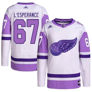 Men's Detroit Red Wings Joel L'Esperance Adidas Authentic Hockey Fights Cancer Primegreen Jersey - White/Purple