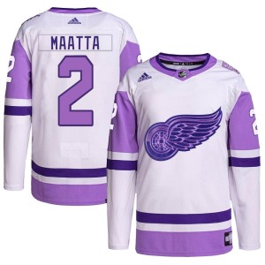 Men's Detroit Red Wings Olli Maatta Adidas Authentic Hockey Fights Cancer Primegreen Jersey - White/Purple