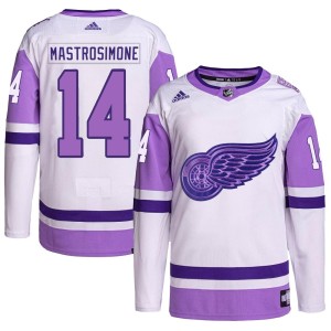 Men's Detroit Red Wings Robert Mastrosimone Adidas Authentic Hockey Fights Cancer Primegreen Jersey - White/Purple