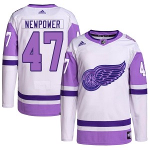Men's Detroit Red Wings Wyatt Newpower Adidas Authentic Hockey Fights Cancer Primegreen Jersey - White/Purple