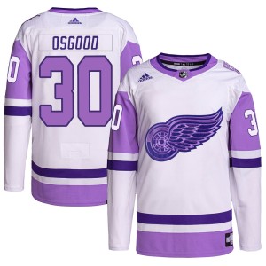 Men's Detroit Red Wings Chris Osgood Adidas Authentic Hockey Fights Cancer Primegreen Jersey - White/Purple