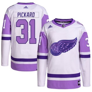 Men's Detroit Red Wings Calvin Pickard Adidas Authentic Hockey Fights Cancer Primegreen Jersey - White/Purple