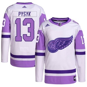 Men's Detroit Red Wings Mark Pysyk Adidas Authentic Hockey Fights Cancer Primegreen Jersey - White/Purple