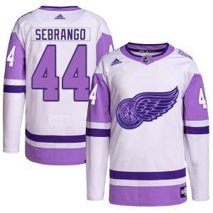 Men's Detroit Red Wings Donovan Sebrango Adidas Authentic Hockey Fights Cancer Primegreen Jersey - White/Purple