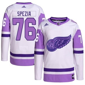 Men's Detroit Red Wings Tyler Spezia Adidas Authentic Hockey Fights Cancer Primegreen Jersey - White/Purple
