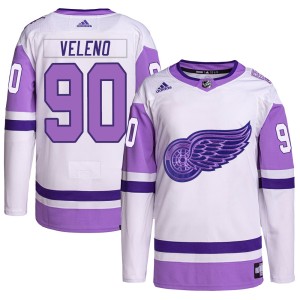 Men's Detroit Red Wings Joe Veleno Adidas Authentic Hockey Fights Cancer Primegreen Jersey - White/Purple
