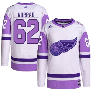 Men's Detroit Red Wings Drew Worrad Adidas Authentic Hockey Fights Cancer Primegreen Jersey - White/Purple