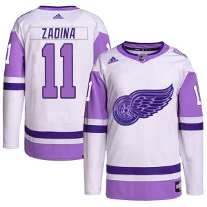 Men's Detroit Red Wings Filip Zadina Adidas Authentic Hockey Fights Cancer Primegreen Jersey - White/Purple