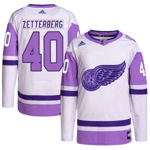 Men's Detroit Red Wings Henrik Zetterberg Adidas Authentic Hockey Fights Cancer Primegreen Jersey - White/Purple