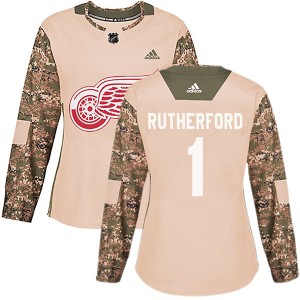 Women's Detroit Red Wings Jim Rutherford Adidas Authentic Veterans Day Practice Jersey - Camo
