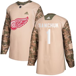 Men's Detroit Red Wings Terry Sawchuk Adidas Authentic Veterans Day Practice Jersey - Camo