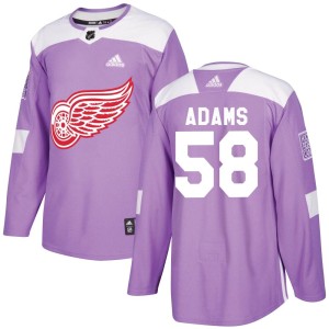Men's Detroit Red Wings John Adams Adidas Authentic Hockey Fights Cancer Practice Jersey - Purple