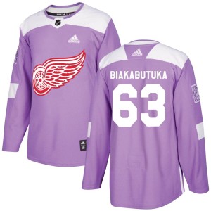 Men's Detroit Red Wings Jeremie Biakabutuka Adidas Authentic Hockey Fights Cancer Practice Jersey - Purple