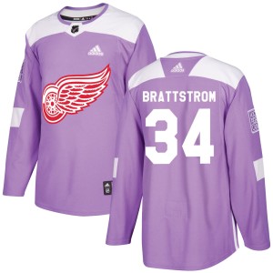 Men's Detroit Red Wings Victor Brattstrom Adidas Authentic Hockey Fights Cancer Practice Jersey - Purple
